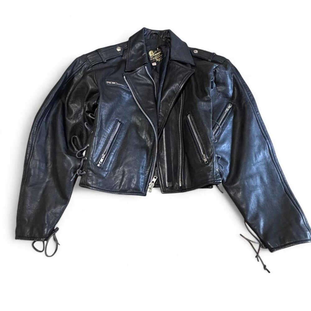 🖤 Vintage Cropped Leather Moto Jacket by Leather Connection London